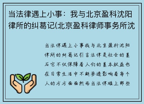 当法律遇上小事:我与北京盈科沈阳律所的纠葛记(北京盈科律师事务所沈阳分所)